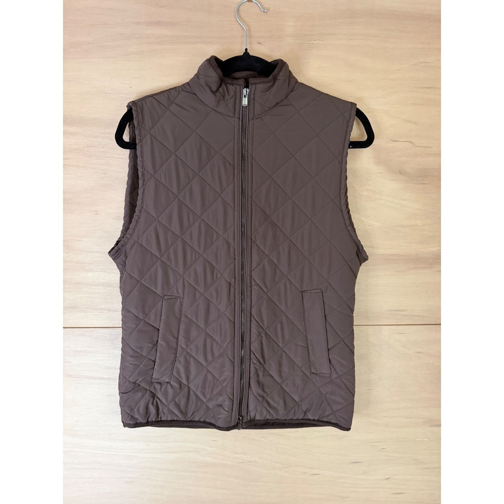 Tahari Womens Brown Quilted Puffer Vest Fleece Lined Full Zip Small